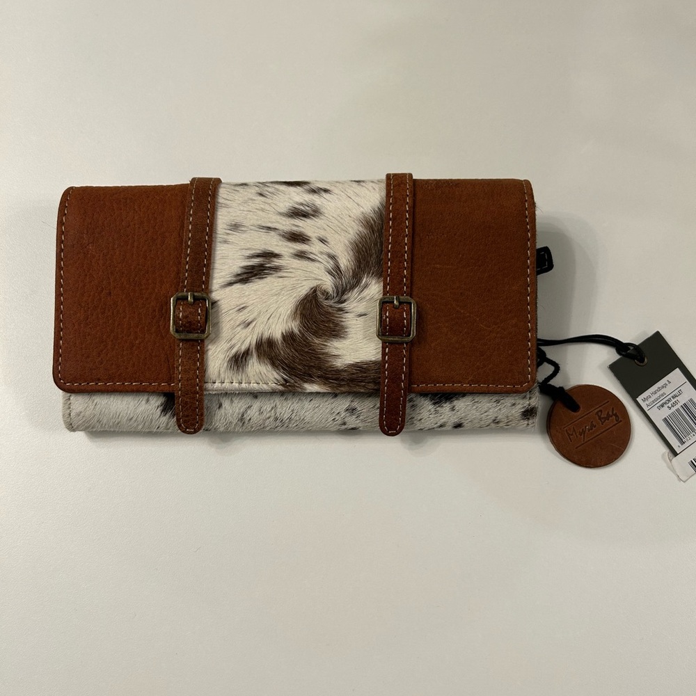 Brown and White Leather Women's Bag